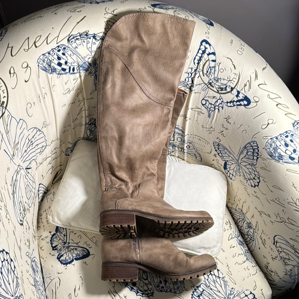 Lucky Brand Tan Microsuede Leather Style OTK Boots SZ 8.5